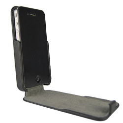 Etui cuir lisse noir pour Iphone 4 et 4s