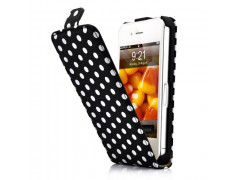 Etui cuir POIS noir et blanc pour Iphone 4 et 4S