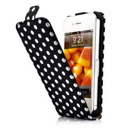 Etui cuir POIS noir et blanc pour Iphone 4 et 4S