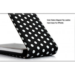 Etui cuir POIS noir et blanc pour Iphone 4 et 4S