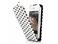 Etui cuir POIS blanc et noir pour Iphone 4 et 4S