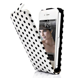 Etui cuir POIS blanc et noir pour Iphone 4 et 4S