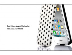 Etui cuir POIS blanc et noir pour Iphone 4 et 4S