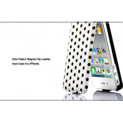 Etui cuir POIS blanc et noir pour Iphone 4 et 4S