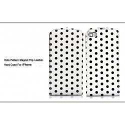 Etui cuir POIS blanc et noir pour Iphone 4 et 4S