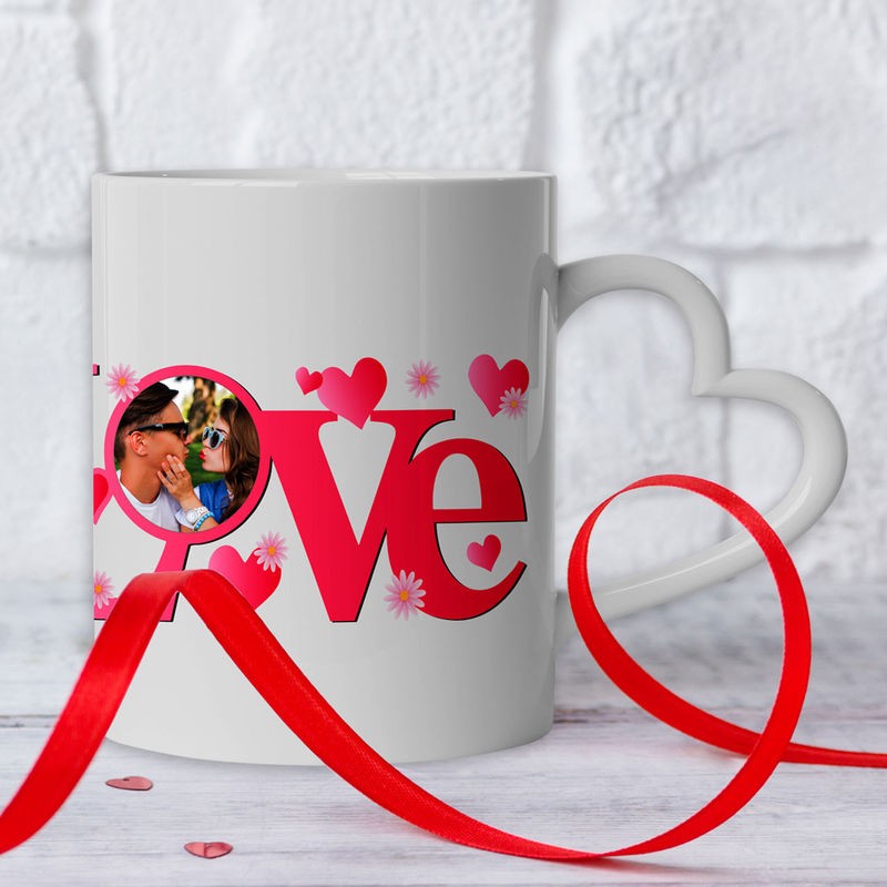 Mug personnalisé poignée cœur avec photo et définition