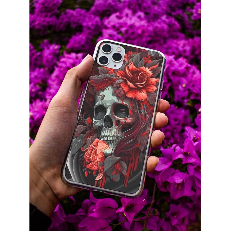 Coque Skull & rose en gel pour iPhone 15 Pro