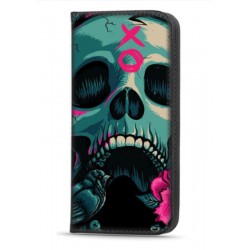 Etui portefeuille pink skull pour iPhone 15 pro max