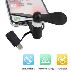 Mini Ventilateur USB 3 en 1 Noir - Compatible Smartphone, iPhone, Android | Phone-Boutique.com