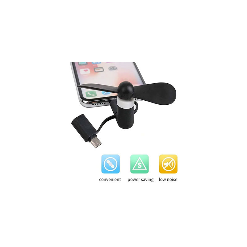 Mini Ventilateur USB 3 en 1 Noir - Compatible Smartphone, iPhone, Android | Phone-Boutique.com