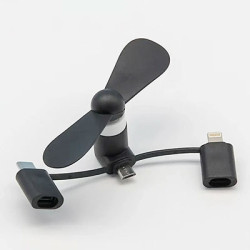 Mini Ventilateur USB 3 en 1 Noir - Compatible Smartphone, iPhone, Android | Phone-Boutique.com